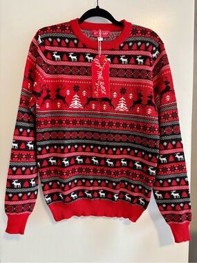 Red Fair Isle Reindeer Crewneck Sweater - Men